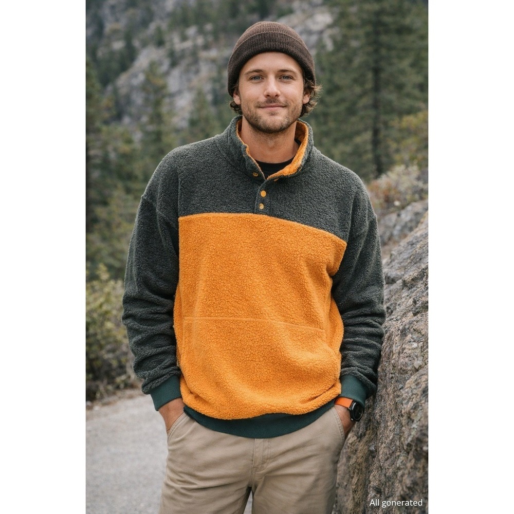 Outdoor Voices Mens Colorblock Sherpa Pullover XL Yellow‎ Green Fleece Gorpcore